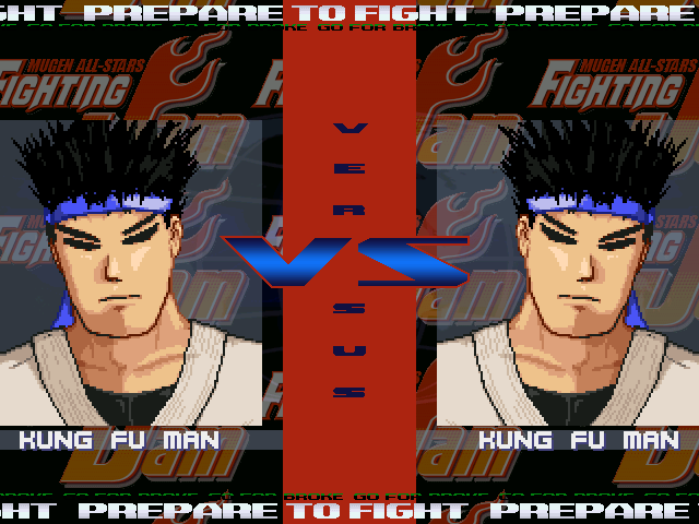 Screenshot of the versus screen of the screenpack, displaying Kung Fu Man vs another Kung Fu Man
