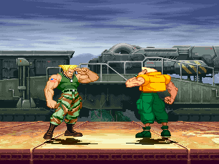 Screenshot of Guile’s special intro against Charlie Nash