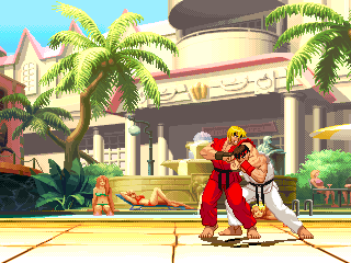 Screenshot featuring Ken and Ryu doing their special intro from SFA3