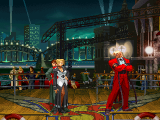 Screenshot of Vice’s special intro against Rugal, featuring a cameo appearance by Mature